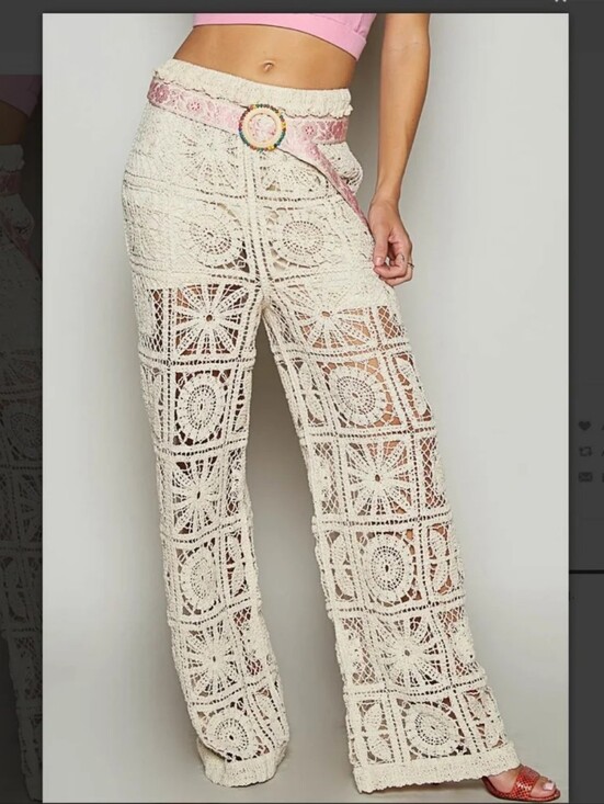POL Pants - POL “Dianna 2“ Cream Crochet Straight Leg Pants One Size